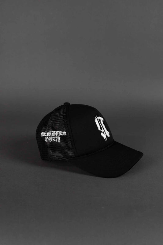 REBELETICS REVERSED "R" TRUCKER HAT - BLACK